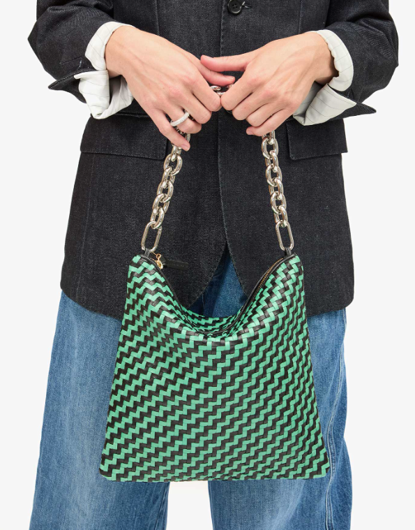 Clare V : Foldover Clutch Mint Opal & Black Woven Zig Zag